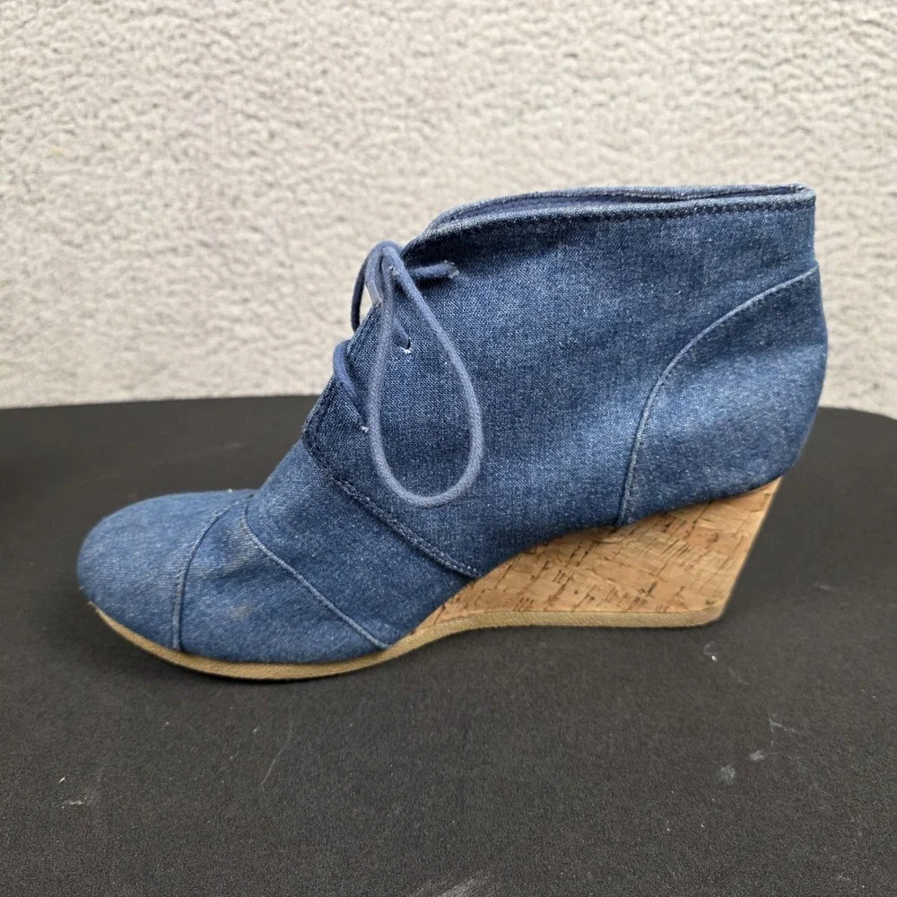 UNR8ED‎ Boots Womens Size 11 Blue Denim Lace Up Cork Wedge Ankle Booties SANDY2